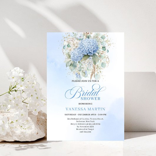 Faire-part de douche de mariée florale bleue bohèm