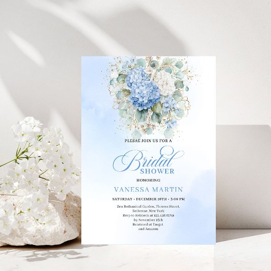 Faire-part de douche de mariée Hydrangea Bleu Élég