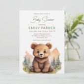 Faire-part de douche pour bébé ourson mignon en fo (Debout devant)