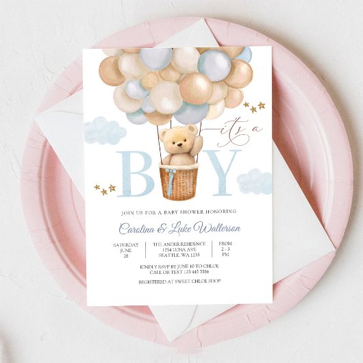 Faire-part de douche pour garçon Ourson Mignon