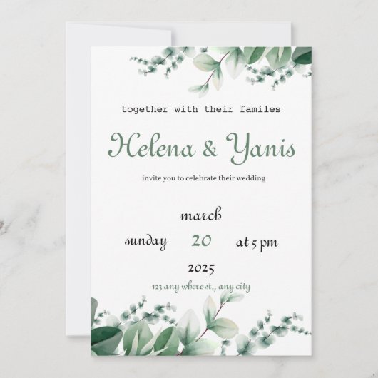 faire-part de faire-part de mariage vert moderne (Devant)