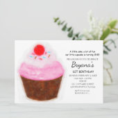 Faire-part de fête à l'aquarelle Cupcake & Cerise (Debout devant)