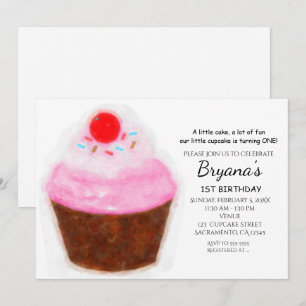 Faire-part de fête à l'aquarelle Cupcake & Cerise