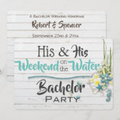 Faire-part de fête de bachelor "Lui et Lui" "Eau" (Devant / Derrière)