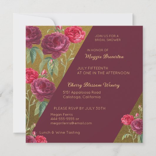 Faire-part de Fête de Mariage Floral et Or (Devant)