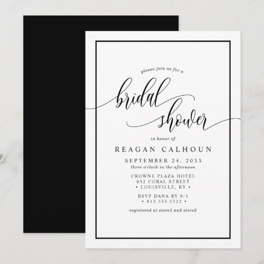 Faire-Part De Fête De Mariée En Calligraphie Noir  (Devant / Derrière)