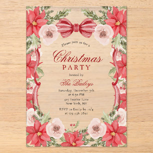 Faire-part de fête de Noël élégant avec ruban flor