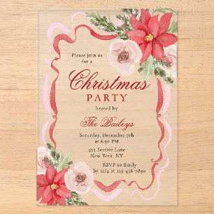 Faire-part de fête de Noël Poinsettia Rose élégant