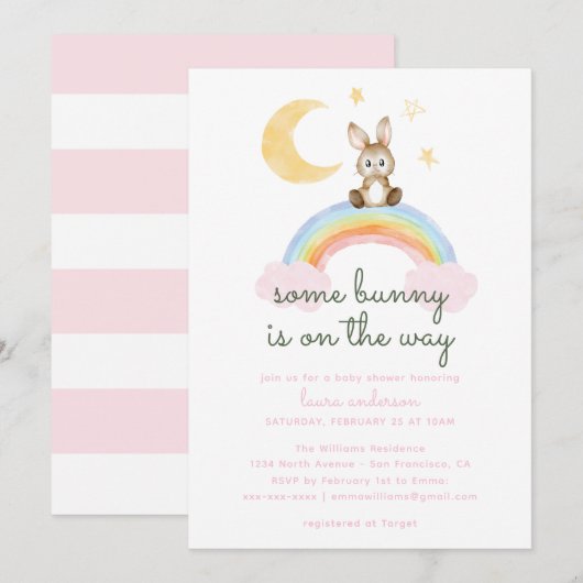 Faire-Part de Fête Prénatale pour Bébé 'Some Bunny (Devant / Derrière)