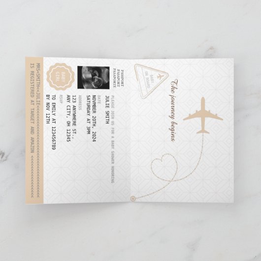 Faire-Part de Fête Prénatale Thème Voyage Carte du (Intérieur)