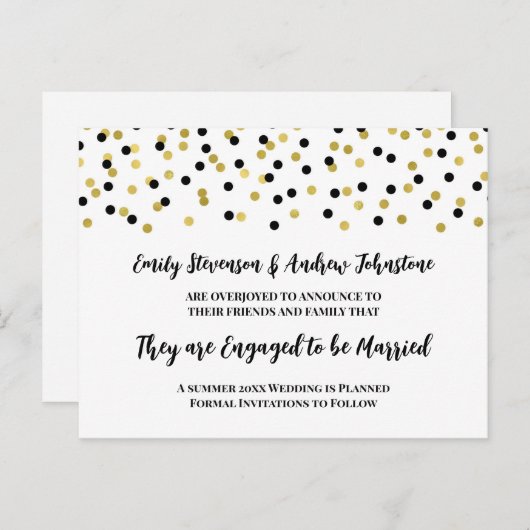 Faire-part de fiançailles à confettis dorés (Devant / Derrière)