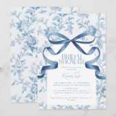 Faire-part de fiançailles à ruban bleu Toile De Jo (Devant / Derrière)