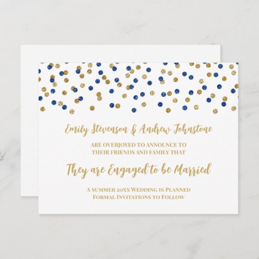 Faire-part de fiançailles Confetti Or Bleu (Devant / Derrière)