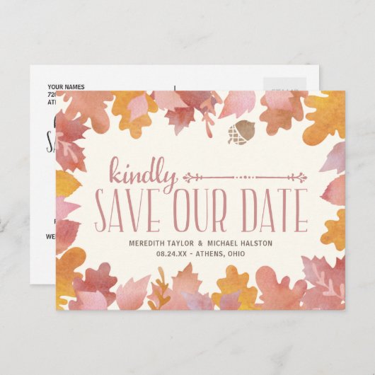 Faire-Part de Fiançailles Couleurs Automnales Rust (Devant / Derrière)