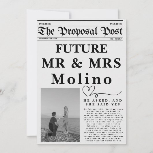 Faire-part de fiançailles dans un journal modèle d (Devant)