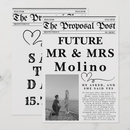 Faire-part de fiançailles dans un journal modèle d (Devant / Derrière)