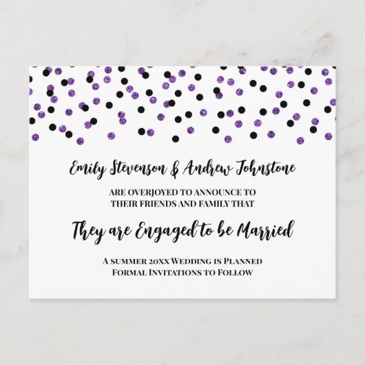 Faire-part de Fiançailles de Confetti violet noir (Devant)