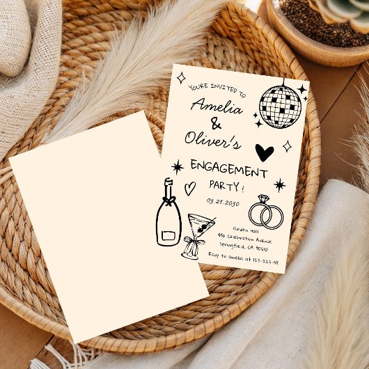 Faire-Part de Fiançailles Disco Champagne Dessiné