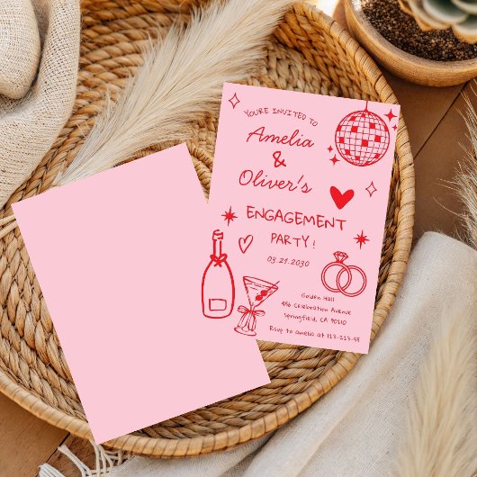 Faire-Part de Fiançailles Disco Champagne Dessiné
