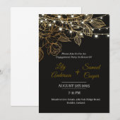 Faire-part de fiançailles élégant noir et or (Devant / Derrière)