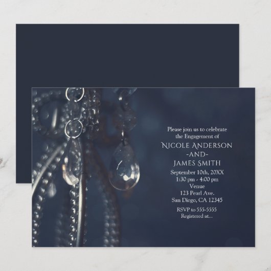 Faire-part de fiançailles en cristal élégant bleu  (Devant / Derrière)