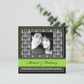 Faire-part de fiançailles en damassé vert citron (Debout devant)