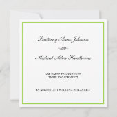 Faire-part de fiançailles en damassé vert citron (Dos)