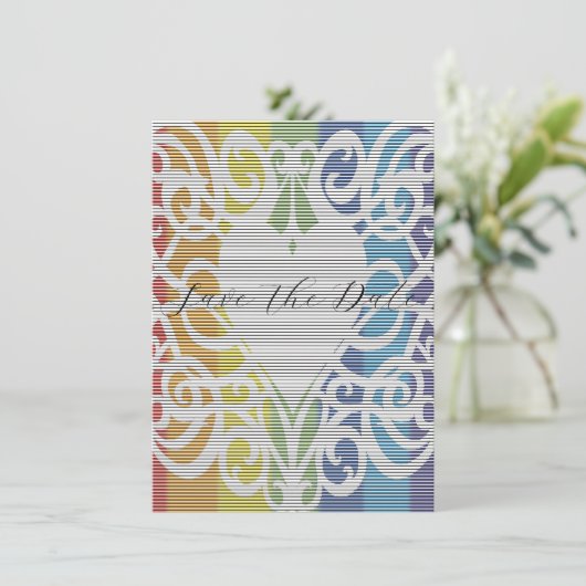 faire-part de fiançailles en dentelle arc-en-ciel (Debout devant)