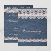 Faire-part de fiançailles en dentelle et en jean v (Devant / Derrière)