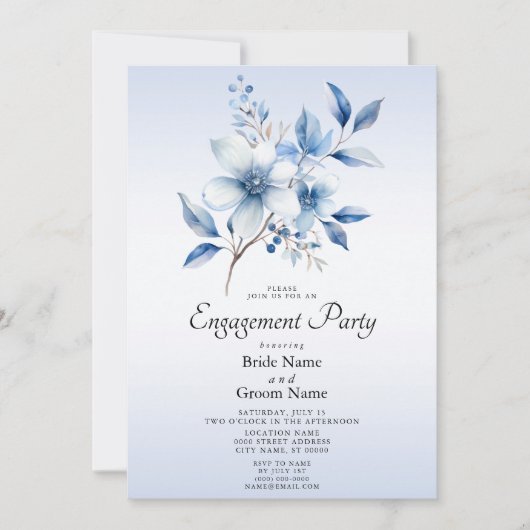 Faire-part de fiançailles Fleurs Bleues Botaniques (Devant)