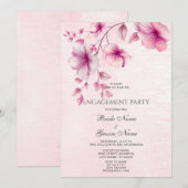 Faire-part de fiançailles Fleurs roses à l'aquarel (Devant / Derrière)