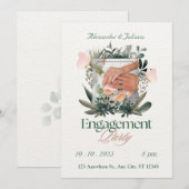 Faire-part de fiançailles floral vert et pêche (Devant / Derrière)