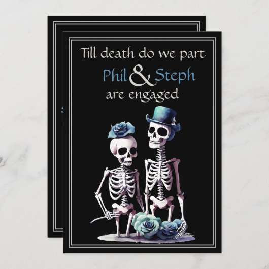 Faire-part de fiançailles gothique, noir, squelett (Devant / Derrière)