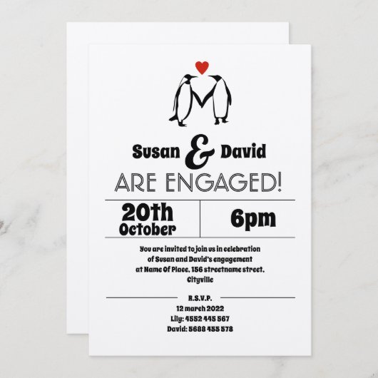 Faire-part de fiançailles Manchot Amour (Devant / Derrière)