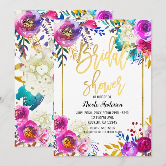 Faire-Part de Fiançailles Or Script Gras Floral Aq (Devant / Derrière)