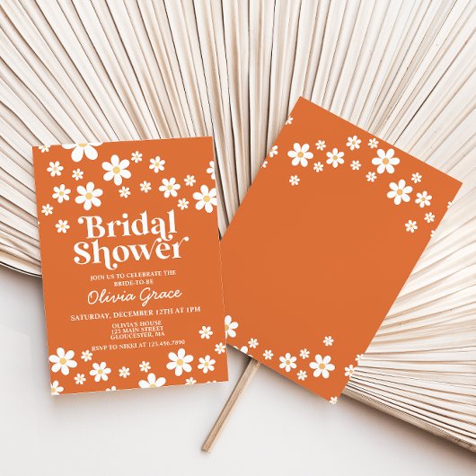 Faire-part de Fiançailles Retro Daisy Orange Brûlé