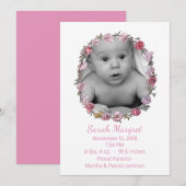 Faire-part de fille rose et blanche élégant (Devant / Derrière)