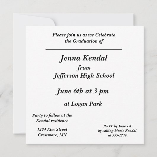 Faire-part de fin d'études, Bleu d'invitation (Dos)