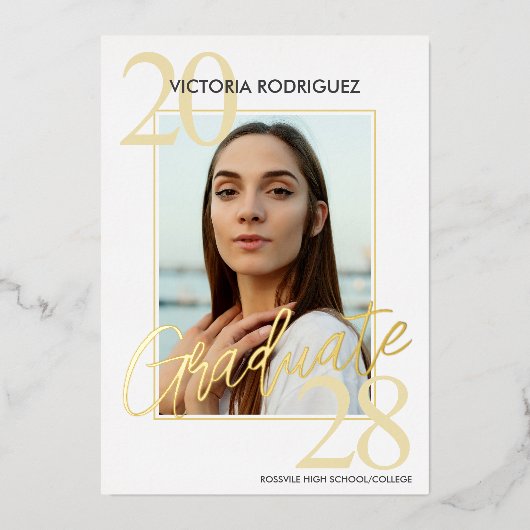 Faire-part de finition blanc Gold Foil tendance (Recto)