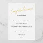 Faire-part de finition blanc Gold Foil tendance (Verso)