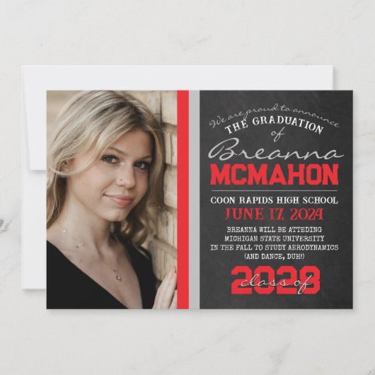 Faire-part de finition Red & Silver Chalkboard (Devant)