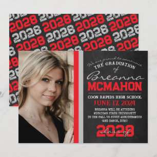 Faire-part de finition Red & Silver Chalkboard