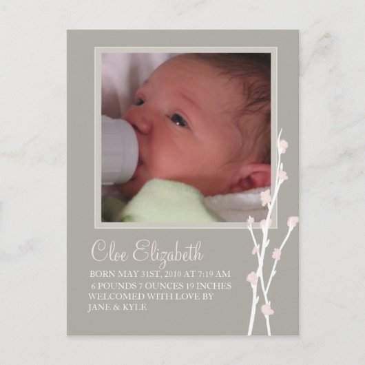 Faire-part de fleurs grises et roses 2 (Devant)