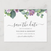 Faire-part de fleurs violettes d'eucalyptus à cons (Devant)