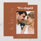 Faire-part de fuite rétro en écriture Terracotta (Devant / Derrière)