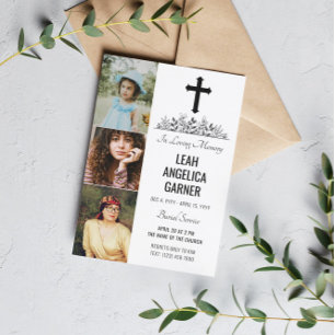 Faire-part de funérailles blanc avec une croix noi