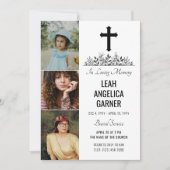 Faire-part de funérailles blanc avec une croix noi (Devant)