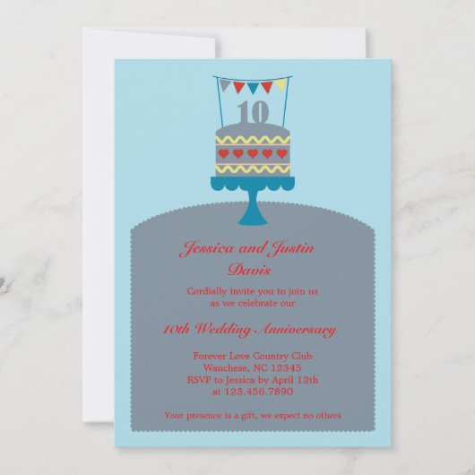 Faire-part de gâteau d'anniversaire de mariage 10  (Devant)