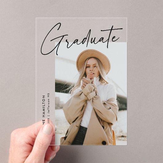 Faire-part de graduation acrylique de script simpl (In situ (ordinateur de poche))
