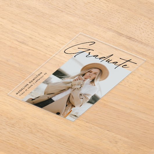 Faire-part de graduation acrylique de script simpl (Poser)